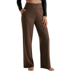 imageMOOSLOVER Women Seamed Detail Flare Leggings Elastic High Waisted Bell Bottom Bootcut Yoga Casual Pants2 Coca Mocha