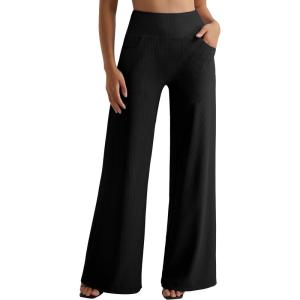 imageMOOSLOVER Womens High Waisted Wide Leg Yoga Pants Comfy Stretchy Loose Pants Black S M L XLBlackwith Pockets