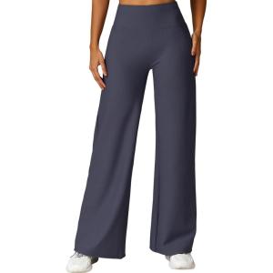 imageMOOSLOVER Womens High Waisted Wide Leg Yoga Pants Comfy Stretchy Loose Pants Black S M L XLDeep Grey