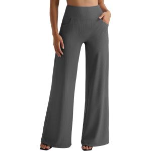 imageMOOSLOVER Womens High Waisted Wide Leg Yoga Pants Comfy Stretchy Loose Pants Black S M L XLGreywith Pockets