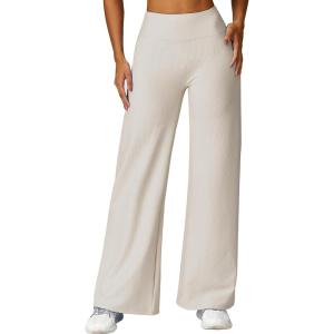 imageMOOSLOVER Womens High Waisted Wide Leg Yoga Pants Comfy Stretchy Loose Pants Black S M L XLKhaki