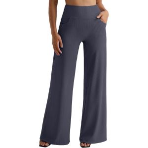 imageMOOSLOVER Womens High Waisted Wide Leg Yoga Pants Comfy Stretchy Loose Pants Black S M L XLNavywith Pockets
