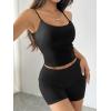 imageMOOSLOVER Women 2 Piece Lounge Matching Sets Padded Workout Set Cami Tank Top Fold Over Shorts Summer OutfitsBlack