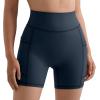 imageMOOSLOVER Women Biker Shorts with Pockets High Waisted Workout Tummy Control Gym Running Athletic Yoga ShortsDeep Navy Blue