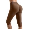 imageMOOSLOVER Women Hidden Scrunch Butt Lifting Capri Leggings High Waisted Seamless Compression Tummy Control Yoga PantsBrown