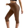 imageMOOSLOVER Women Hidden Scrunch Butt Lifting Capri Leggings High Waisted Seamless Compression Tummy Control Yoga PantsBrown