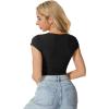 imageMOOSLOVER Women Square V Neck Basic Tops Short Sleeve Fitted T Shirts Double Lined Going Out Crop TopsBlack