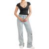 imageMOOSLOVER Women Square V Neck Basic Tops Short Sleeve Fitted T Shirts Double Lined Going Out Crop TopsBlack