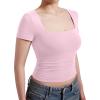 imageMOOSLOVER Women Square V Neck Basic Tops Short Sleeve Fitted T Shirts Double Lined Going Out Crop TopsBlush