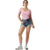 imageMOOSLOVER Women Square V Neck Basic Tops Short Sleeve Fitted T Shirts Double Lined Going Out Crop TopsBlush