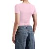 imageMOOSLOVER Women Square V Neck Basic Tops Short Sleeve Fitted T Shirts Double Lined Going Out Crop TopsBlush