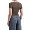imageMOOSLOVER Women Square V Neck Basic Tops Short Sleeve Fitted T Shirts Double Lined Going Out Crop TopsCoffee