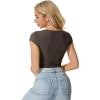 imageMOOSLOVER Women Square V Neck Basic Tops Short Sleeve Fitted T Shirts Double Lined Going Out Crop TopsCoffee