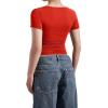 imageMOOSLOVER Women Square V Neck Basic Tops Short Sleeve Fitted T Shirts Double Lined Going Out Crop TopsRed