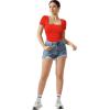 imageMOOSLOVER Women Square V Neck Basic Tops Short Sleeve Fitted T Shirts Double Lined Going Out Crop TopsRed
