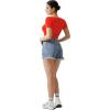 imageMOOSLOVER Women Square V Neck Basic Tops Short Sleeve Fitted T Shirts Double Lined Going Out Crop TopsRed