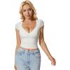 imageMOOSLOVER Women Square V Neck Basic Tops Short Sleeve Fitted T Shirts Double Lined Going Out Crop TopsWhite