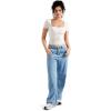 imageMOOSLOVER Women Square V Neck Basic Tops Short Sleeve Fitted T Shirts Double Lined Going Out Crop TopsWhite