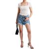 imageMOOSLOVER Women Square V Neck Basic Tops Short Sleeve Fitted T Shirts Double Lined Going Out Crop TopsWhite