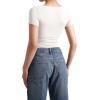 imageMOOSLOVER Women Square V Neck Basic Tops Short Sleeve Fitted T Shirts Double Lined Going Out Crop TopsWhite