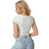 imageMOOSLOVER Women Square V Neck Basic Tops Short Sleeve Fitted T Shirts Double Lined Going Out Crop TopsWhite