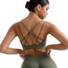 imageMOOSLOVER Women Wireless Sport Bras Padded Criss Cross Back Tank Top Sexy Strappy Backless Yoga BrasOlive Green