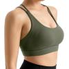 imageMOOSLOVER Women Wireless Sport Bras Padded Criss Cross Back Tank Top Sexy Strappy Backless Yoga BrasOlive Green