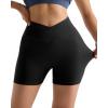 imageMOOSLOVER Women Workout Biker Shorts with Pockets High Waisted V Cross Shorts Scrunch Butt Yoga Gym Booty ShortsBlack