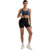 imageMOOSLOVER Women Workout Biker Shorts with Pockets High Waisted V Cross Shorts Scrunch Butt Yoga Gym Booty ShortsBlack