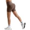 imageMOOSLOVER Women Workout Biker Shorts with Pockets High Waisted V Cross Shorts Scrunch Butt Yoga Gym Booty ShortsBrown