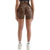 imageMOOSLOVER Women Workout Biker Shorts with Pockets High Waisted V Cross Shorts Scrunch Butt Yoga Gym Booty ShortsBrown