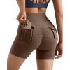 imageMOOSLOVER Women Workout Biker Shorts with Pockets High Waisted V Cross Shorts Scrunch Butt Yoga Gym Booty ShortsBrown
