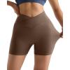 imageMOOSLOVER Women Workout Biker Shorts with Pockets High Waisted V Cross Shorts Scrunch Butt Yoga Gym Booty ShortsBrown