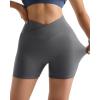 imageMOOSLOVER Women Workout Biker Shorts with Pockets High Waisted V Cross Shorts Scrunch Butt Yoga Gym Booty ShortsGrey