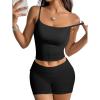 imageMOOSLOVER Women 2 Piece Lounge Matching Sets Padded Workout Set Cami Tank Top Fold Over Shorts Summer OutfitsBlack