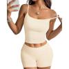 imageMOOSLOVER Women 2 Piece Lounge Matching Sets Padded Workout Set Cami Tank Top Fold Over Shorts Summer OutfitsPale Yellow