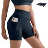 imageMOOSLOVER Women Biker Shorts with Pockets High Waisted Workout Tummy Control Gym Running Athletic Yoga ShortsDeep Navy Blue