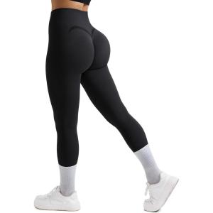 imageMOOSLOVER Seamless Butt Lifting Workout Leggings for Women High Waist Yoga Pants Compression Contour TightsBlacksmile Contour