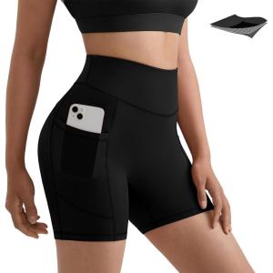 imageMOOSLOVER Women Biker Shorts with Pockets High Waisted Workout Tummy Control Gym Running Athletic Yoga ShortsBlack