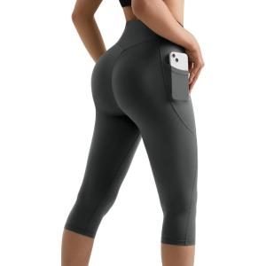 imageMOOSLOVER Women Buttery Soft Capris Leggings with Pockets High Waisted Scrunch Butt Tummy Control Workout Yoga PantsDeep Grey
