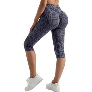imageMOOSLOVER Women Hidden Scrunch Butt Lifting Capri Leggings High Waisted Seamless Compression Tummy Control Yoga PantsBlue Leopard