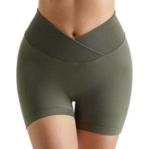 imageMOOSLOVER Women Hidden Scrunch Butt Workout Shorts Seamless V Cross Biker Booty Lifting Shorts Gym Yoga ShortsOlive Green