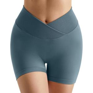 imageMOOSLOVER Women Hidden Scrunch Butt Workout Shorts Seamless V Cross Biker Booty Lifting Shorts Gym Yoga ShortsSlate Blue