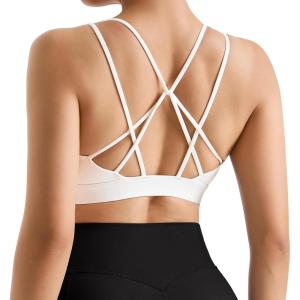 imageMOOSLOVER Women Wireless Sport Bras Padded Criss Cross Back Tank Top Sexy Strappy Backless Yoga BrasWhite