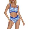 imageMOOSLOVER Women Bandeau High Waisted Bikini Sets Cheeky High Cut Swimsuit 2 Piece Bathing SuitsBlue Floral
