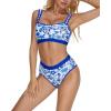 imageMOOSLOVER Women Bandeau High Waisted Bikini Sets Cheeky High Cut Swimsuit 2 Piece Bathing SuitsBlue Floral