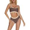 imageMOOSLOVER Women Bandeau High Waisted Bikini Sets Cheeky High Cut Swimsuit 2 Piece Bathing SuitsCocoa
