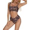 imageMOOSLOVER Women Bandeau High Waisted Bikini Sets Cheeky High Cut Swimsuit 2 Piece Bathing SuitsLeopard