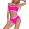 imageMOOSLOVER Women Bandeau High Waisted Bikini Sets Cheeky High Cut Swimsuit 2 Piece Bathing SuitsPink