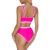 imageMOOSLOVER Women Bandeau High Waisted Bikini Sets Cheeky High Cut Swimsuit 2 Piece Bathing SuitsPink